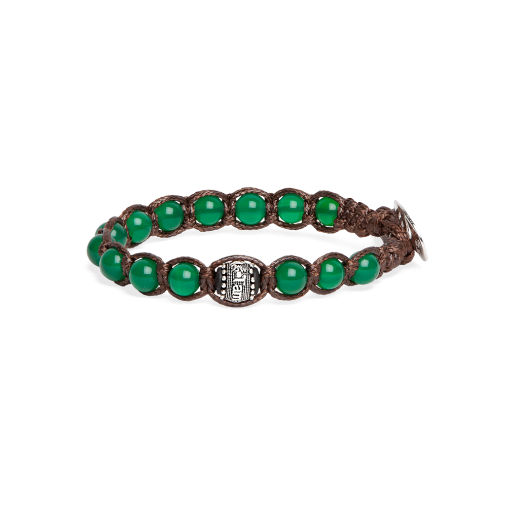 Tamashii - Bracciale "Ruota della Preghiera" con agata verde e inserti in argento 6 mm