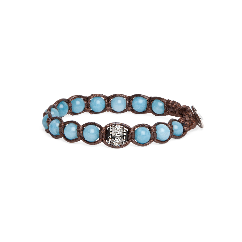 Tamashii - Bracciale "Ruota della Preghiera" con giada Sky blue e inserti in argento 6 mm
