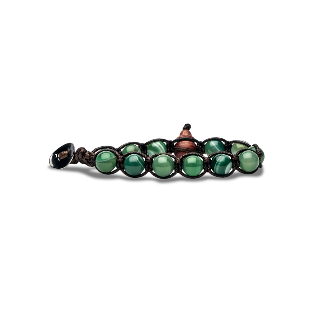 Tamashii - Bracciale  "Classic" con agata verde chiaro striata 8 mm