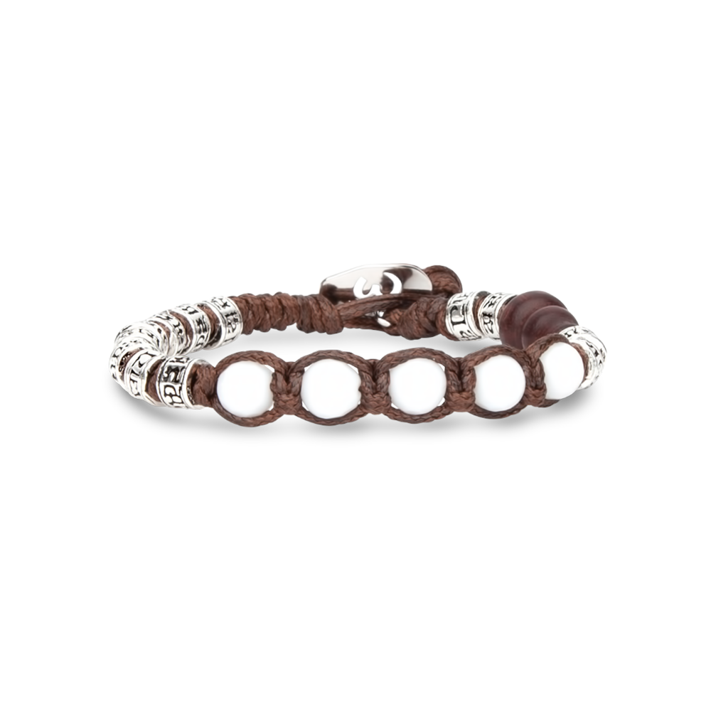 Tamashii - Bracciale "Ruota della Preghiera" con agata bianca multisfaccettata e inserti in argento
