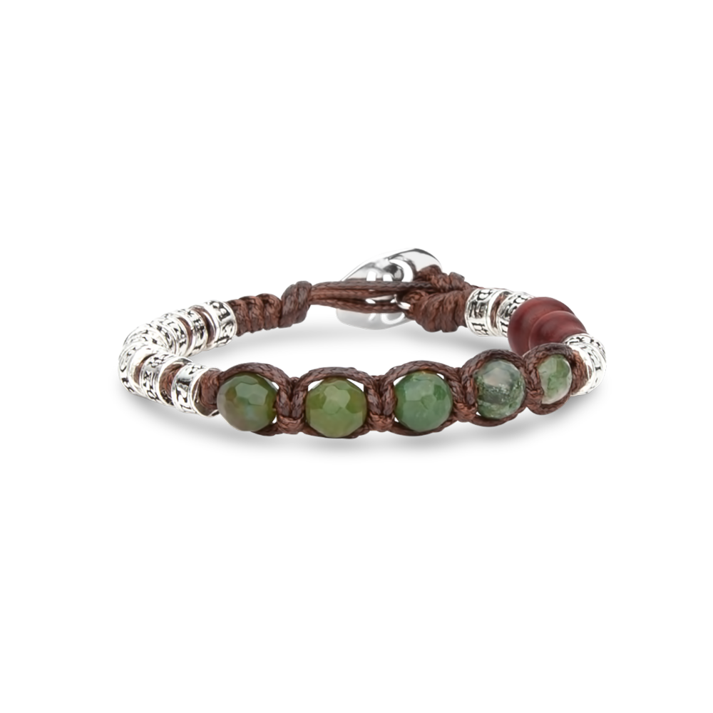 Tamashii - Bracciale "Ruota della Preghiera" con agata muschiata multisfaccettata e inserti in argento