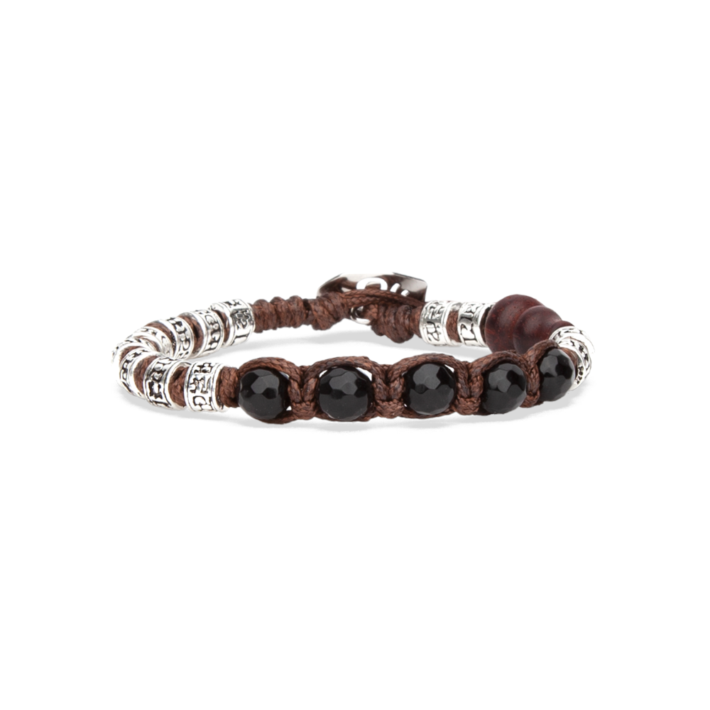 Tamashii - Bracciale "Ruota della Preghiera" con onice multisfaccettato e inserti in argento