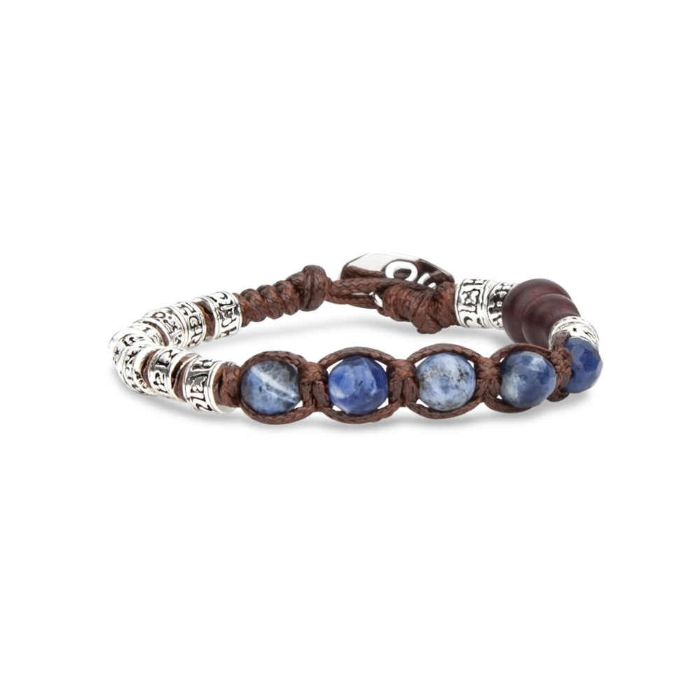 Tamashii - Bracciale "Ruota della Preghiera" con sodalite multisfaccettata e inserti in argento