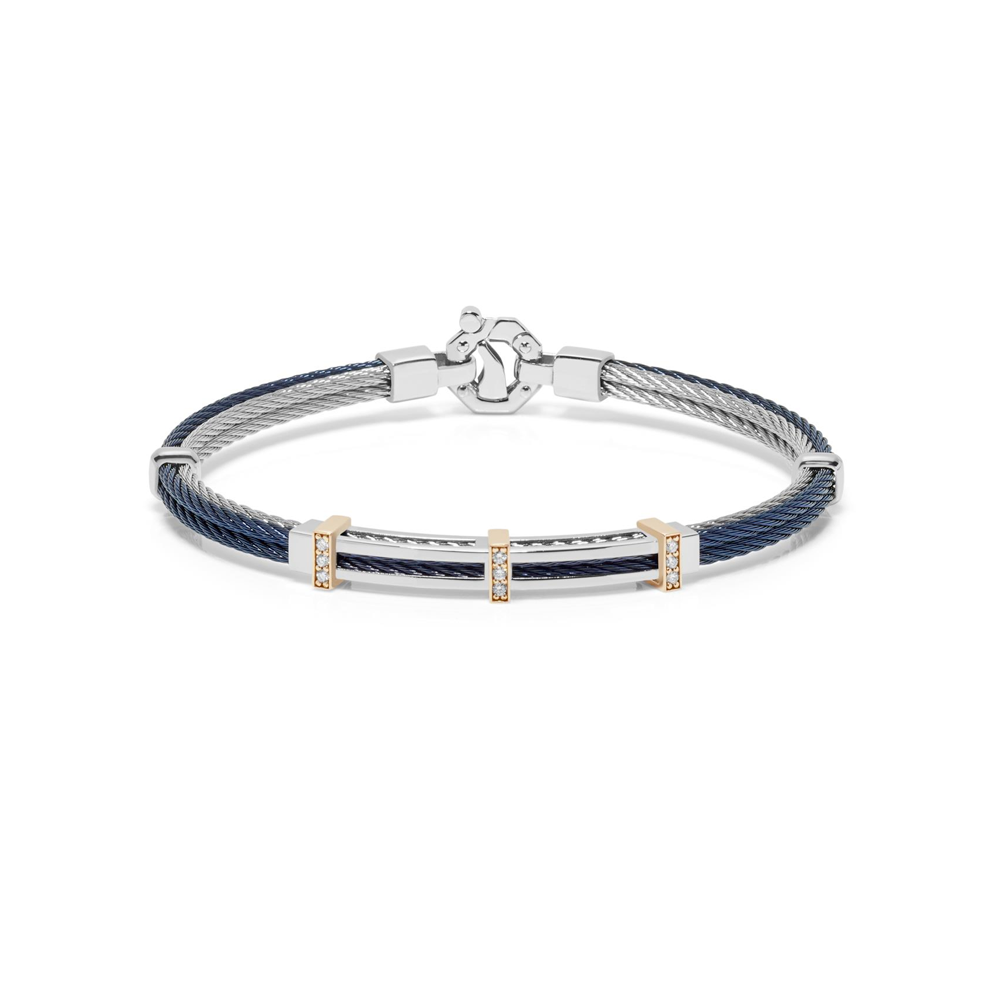 Barakà - Bracciale in acciaio, pdv blu, oro rosa con diamanti | 21cm
