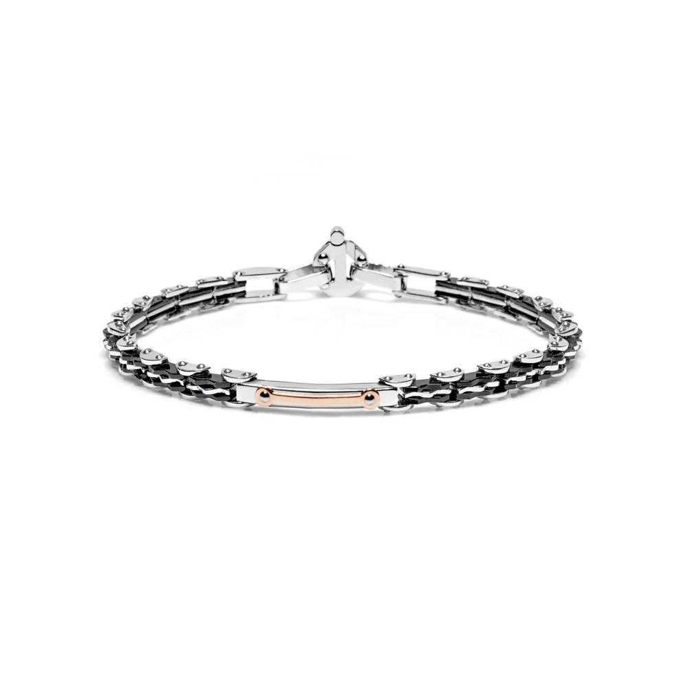 Barakà -   Bracciale in acciaio e oro rosa con diamante |