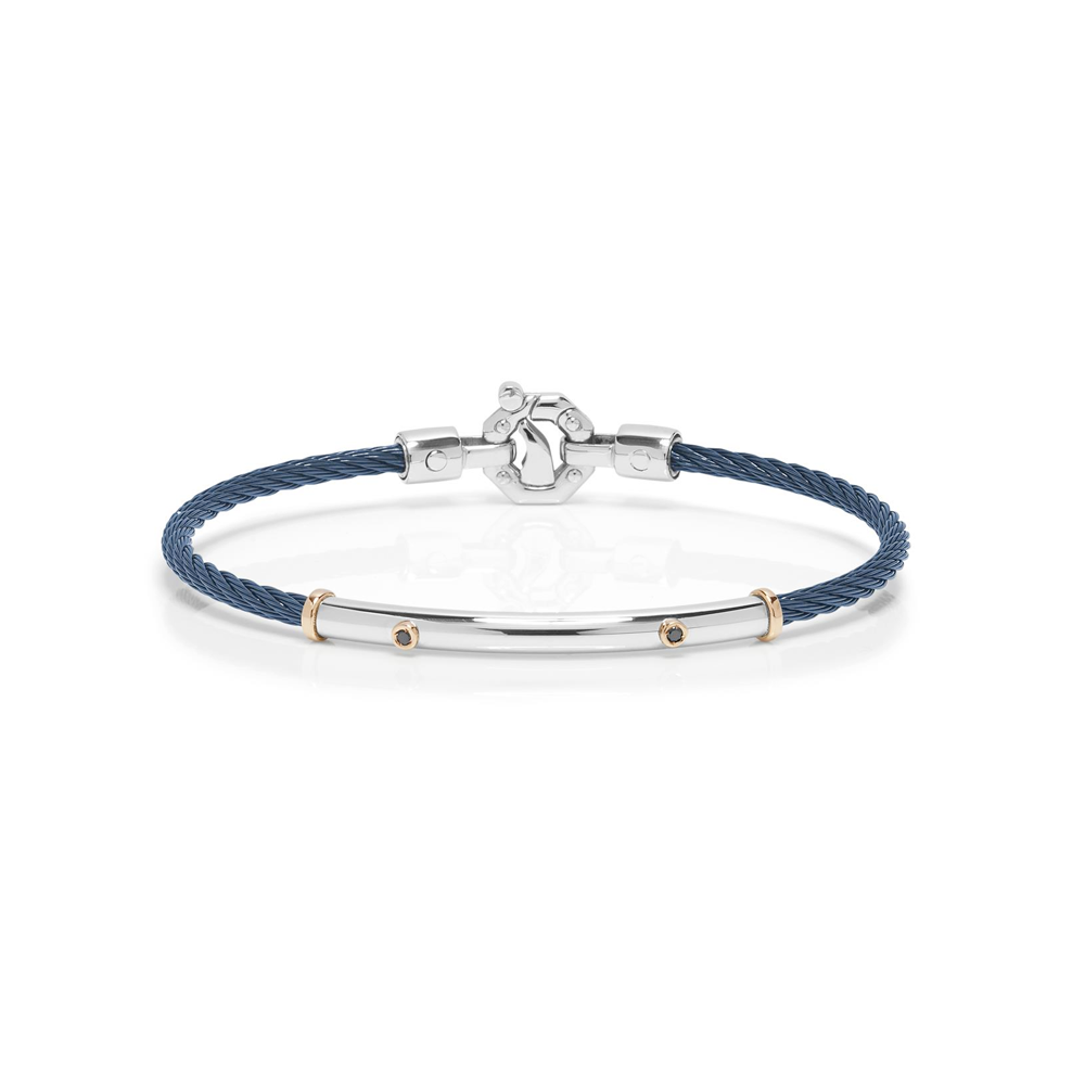 Barakà - Bracciale in oro rosa, acciaio e PVD blu con diamanti neri e diamante bianco | 18cm