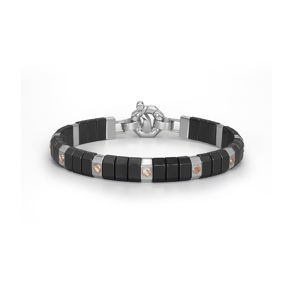 Barakà - Bracciale in oro rosa, ceramica nera, acciaio e titanio