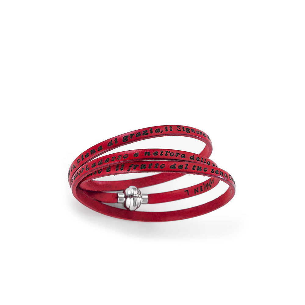 LEATHER BRACELET WITH AVE MARIA (ITALIAN) (6540675121308)