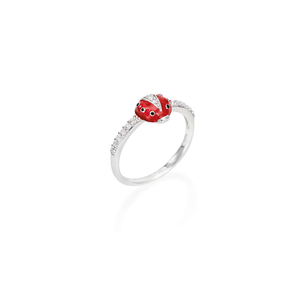 RING IN SILVER 925 RED ENAMEL AND WHITE ZIRCONS
