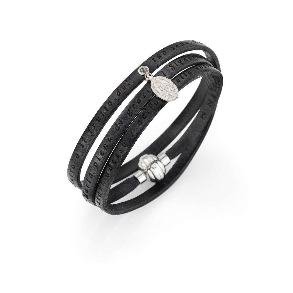 LEATHER BRACELET WITH THE AVE MARIA ENGRAVED