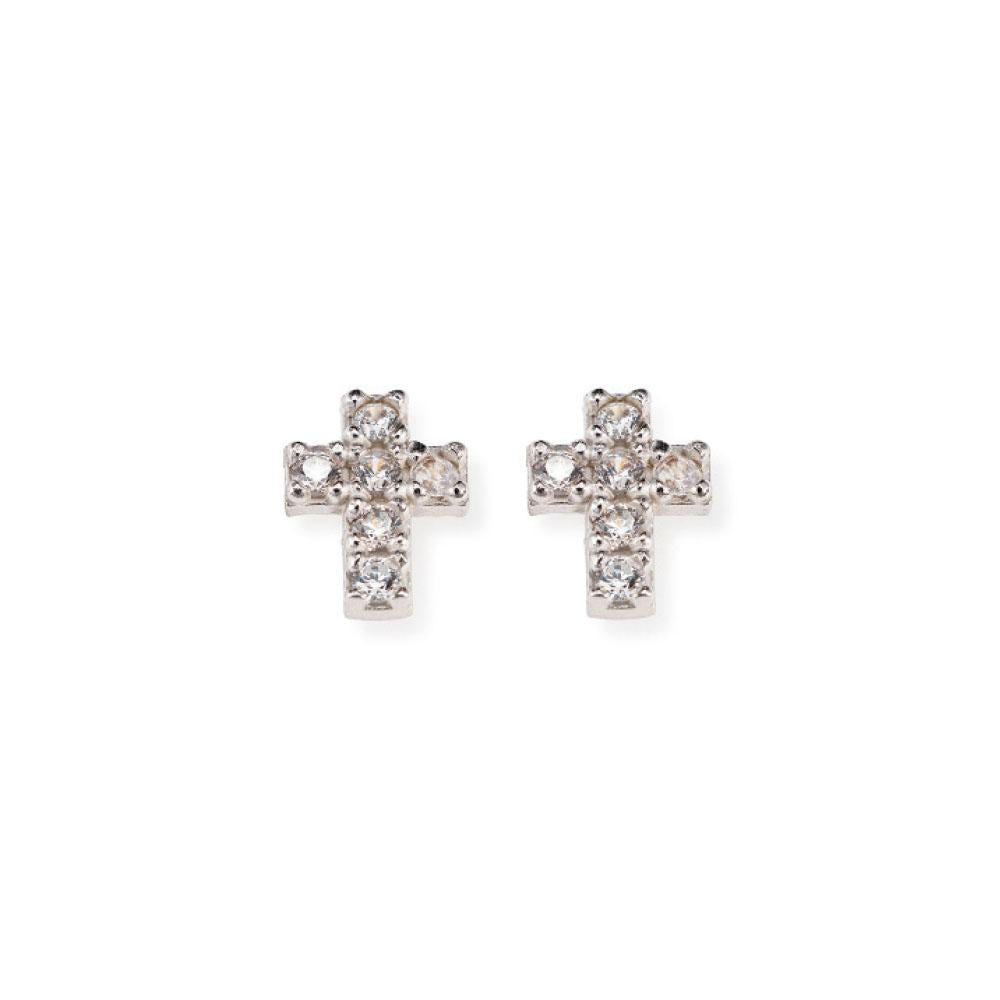 925 SILVER EARRINGS CROSS WITH STONES (6143427575964)