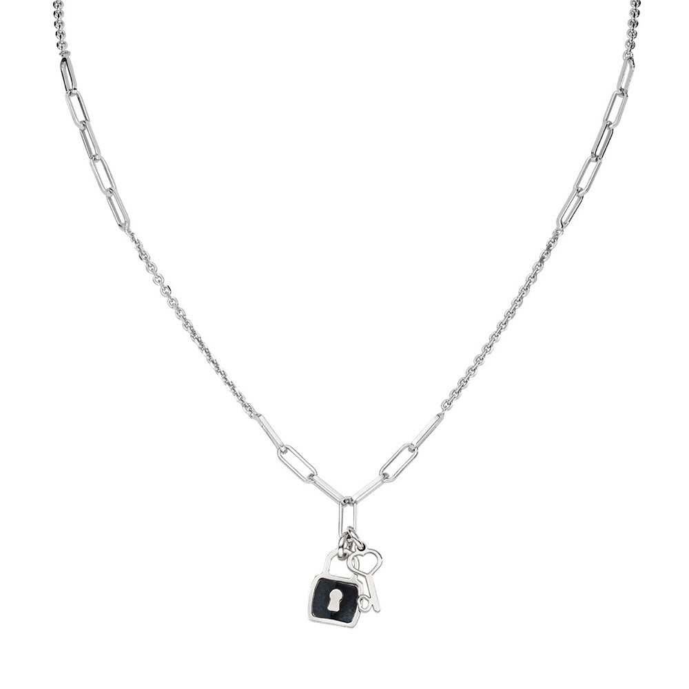 NECKLACE IN SILVER 925 AND BLACK MOTHER OF PEARL - RHODIUM -