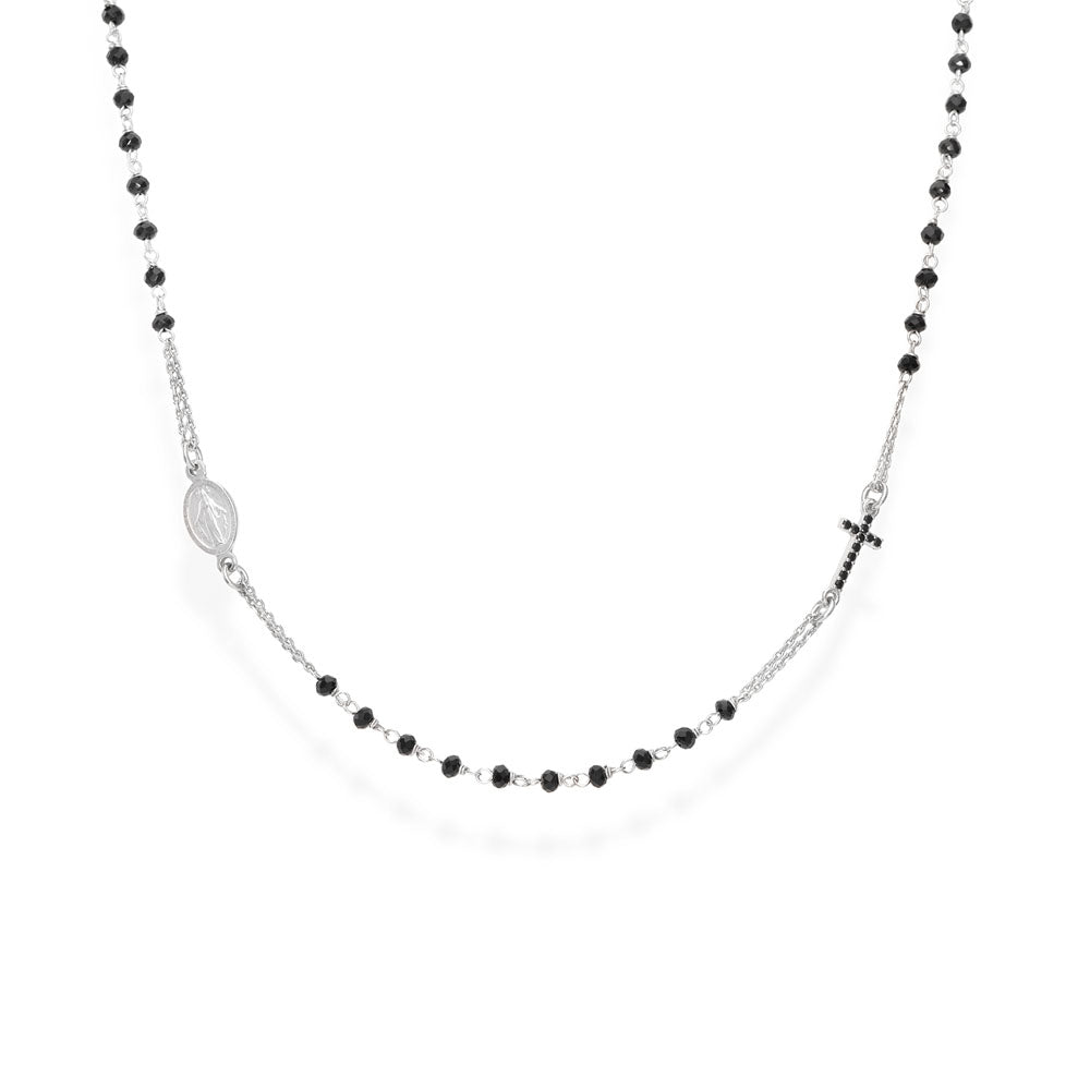 925 SILVER NECKLACE WITH BLACK CRYSTALS AND ZIRCONS