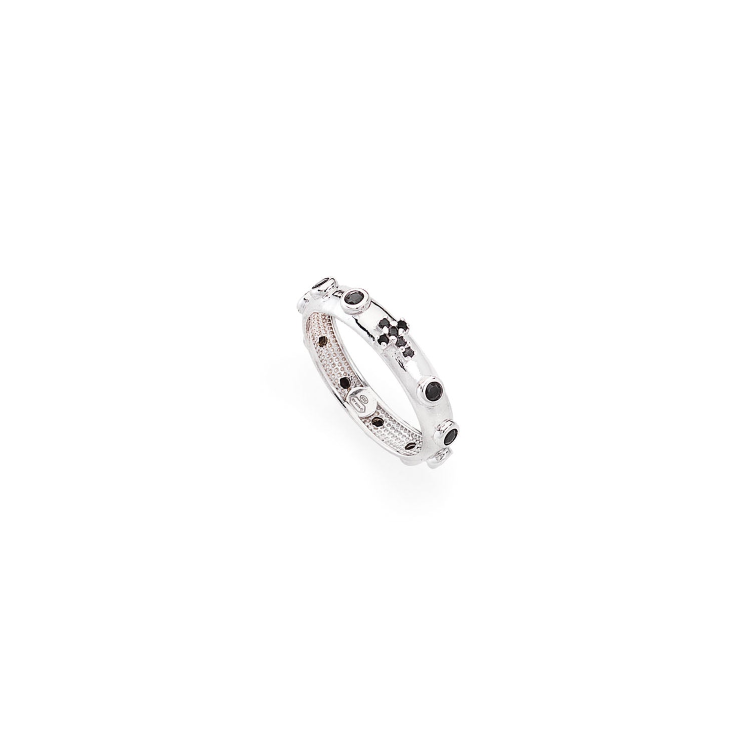 ROSARY RING IN SILVER 925 BLACK ZIRCONS