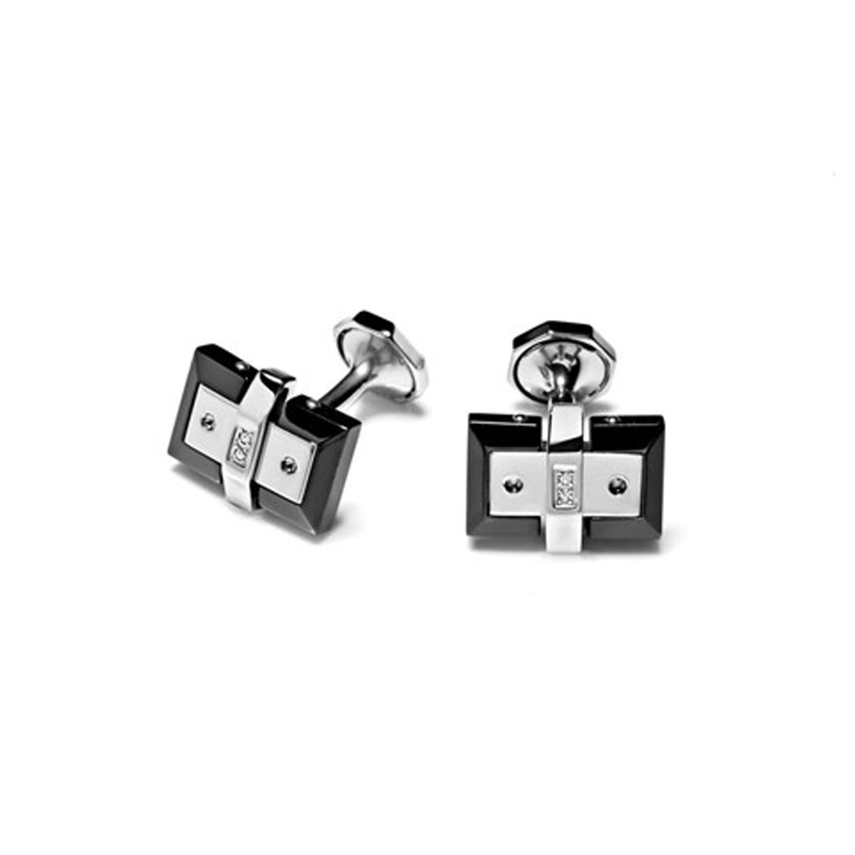 Barakà - Gemelli / Polsini rettangolari in acciaio lucido e PVD nero con diamanti