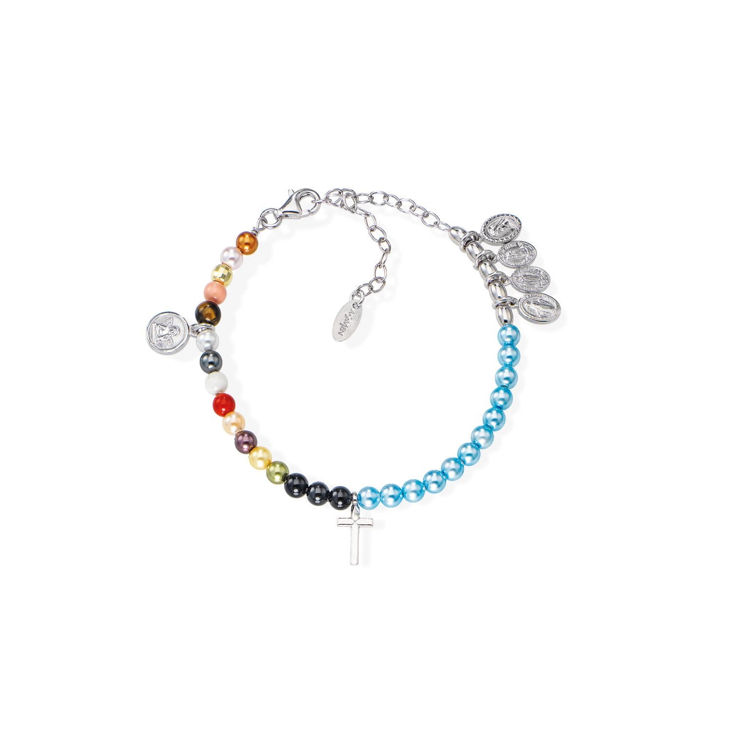 925 SILVER BRACELET WITH PEARLS AND SWAROVSKI MULTICOLOR (6143431835804)
