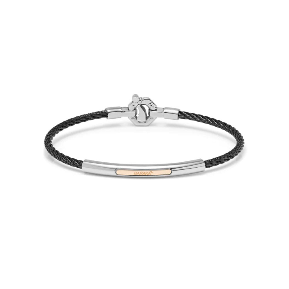 Barakà - Bracciale in oro rosa, acciaio e PVD nero con diamante | 18cm