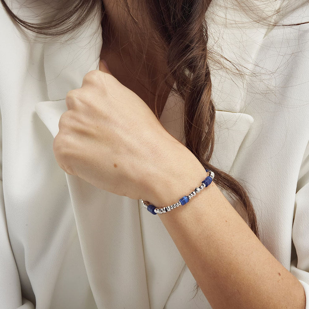 Unoaerre - Bracciale In Argento 925 Rodiato Con Sfere Lucide Martellate E Perline