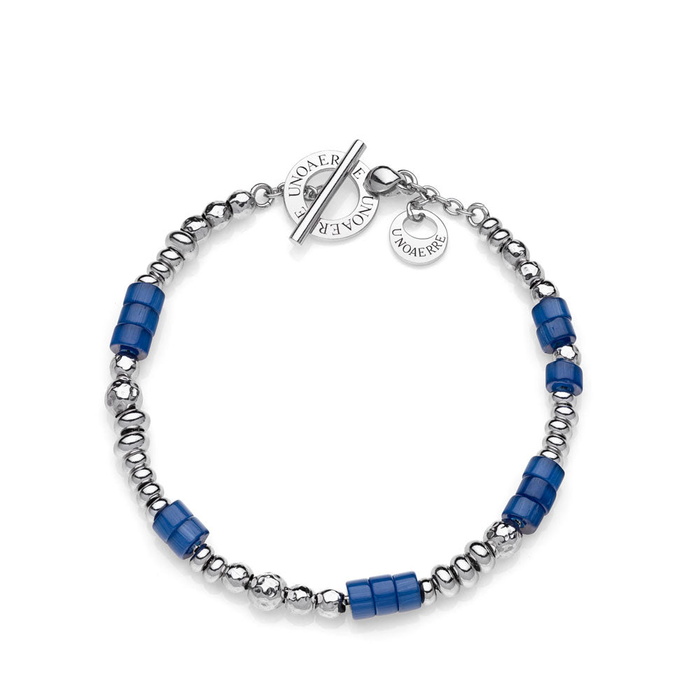 Unoaerre - Bracciale In Argento 925 Rodiato Con Sfere Lucide Martellate E Perline