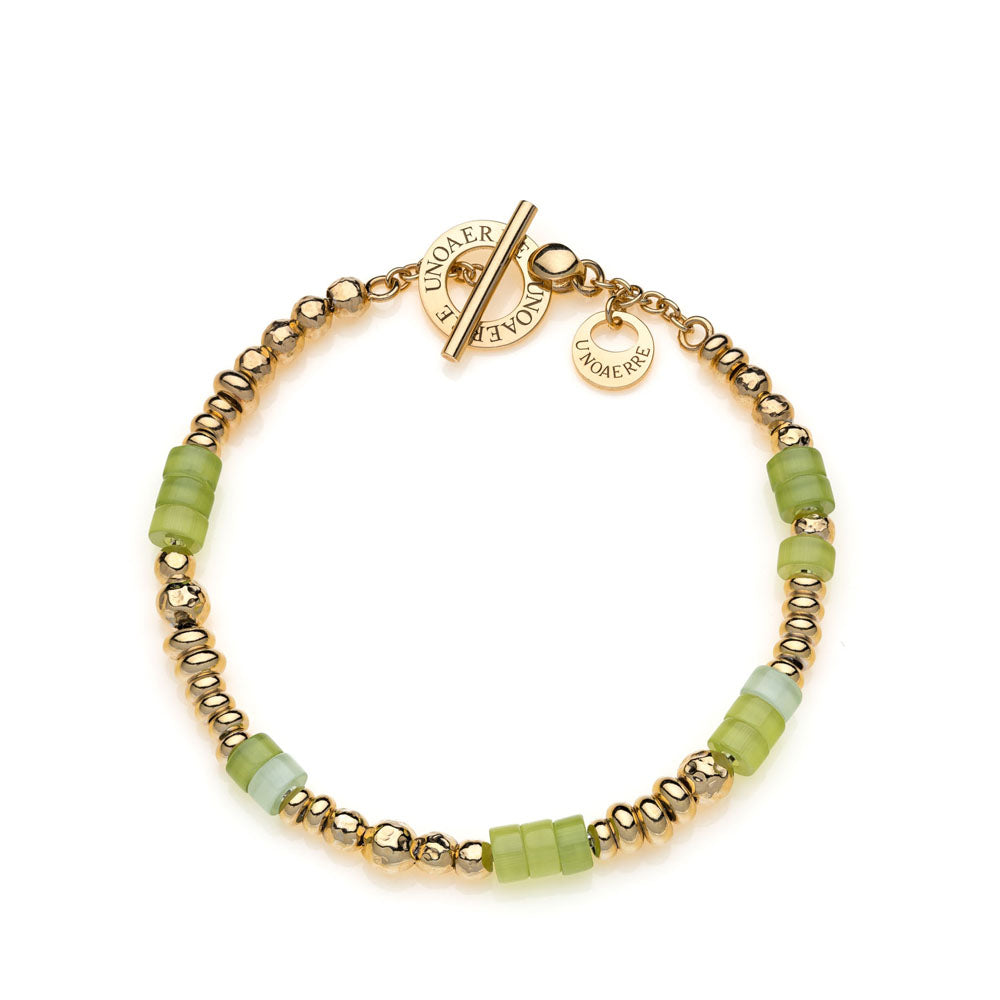 Unoaerre - Bracciale In Argento 925 Dorato Con Sfere Lucide Martellate E Perline