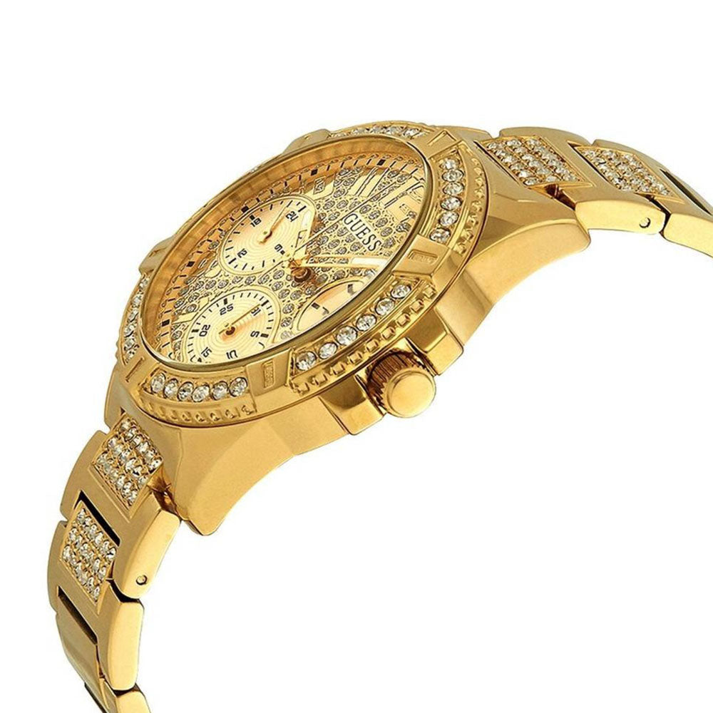 GUESS US - Orologio analogico da uomo con intaglio dorato e nero, Nero/Tonalità Oro/Champagne, LEGGENDA GUESS US - Orologio analogico da uomo con intaglio dorato e nero, Nero/Tonalità Oro/Champagne, LEGGENDA