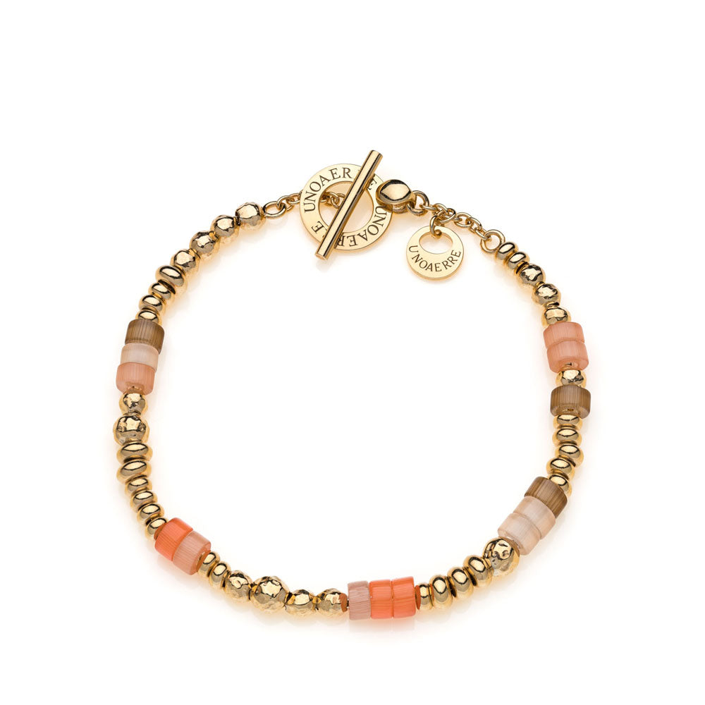 Unoaerre - Bracciale In Argento 925 Dorato Con Sfere Lucide Martellate E Perline