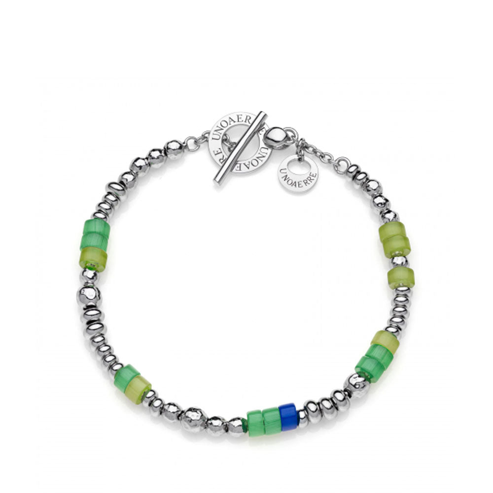 Unoaerre - Bracciale In Argento 925 Rodiato Con Sfere Lucide Martellate E Perline