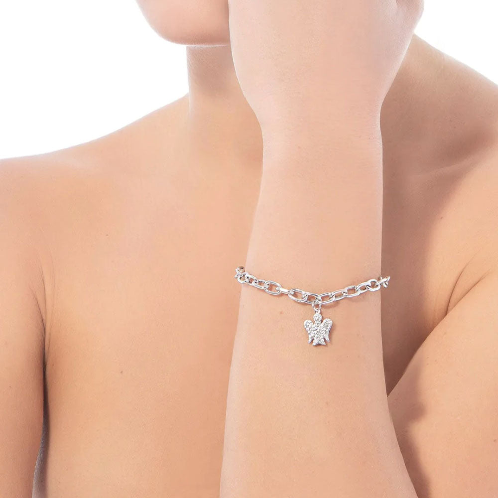 Roberto Giannotti - Bracciale Con Angelo Charm “Double Face” In Argento E Zirconi Bianchi