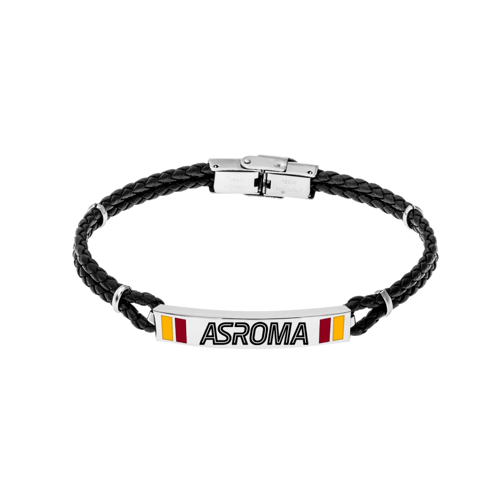 AS ROMA - BRACCIALE UFFICIALE ROMA IN CORDINO CON PIASTRA IN ACCIAIO 316L CON SMALTO