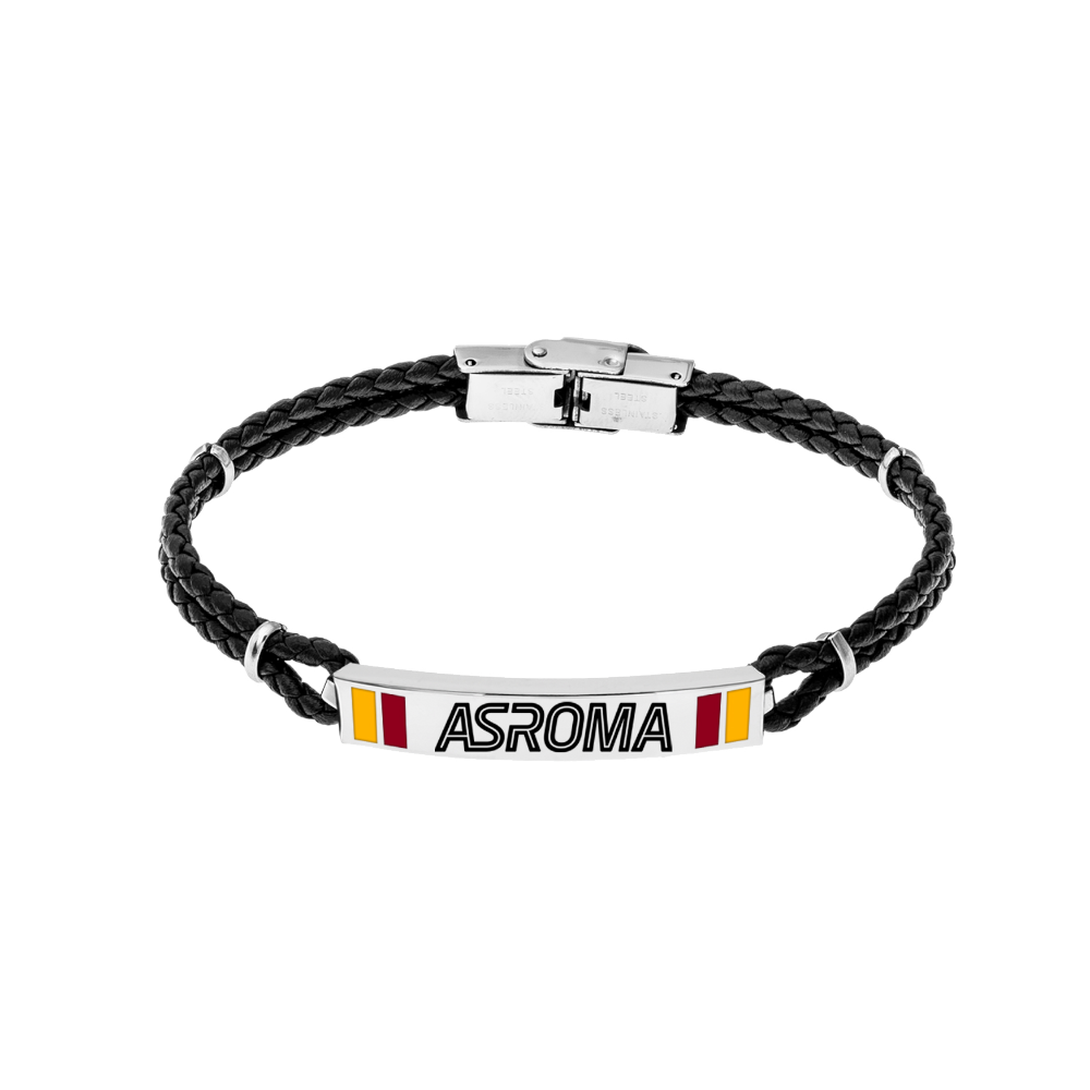 As Roma - Bracciale Ufficiale Roma In Cordino Con Piastra In Acciaio 316L Con Smalto