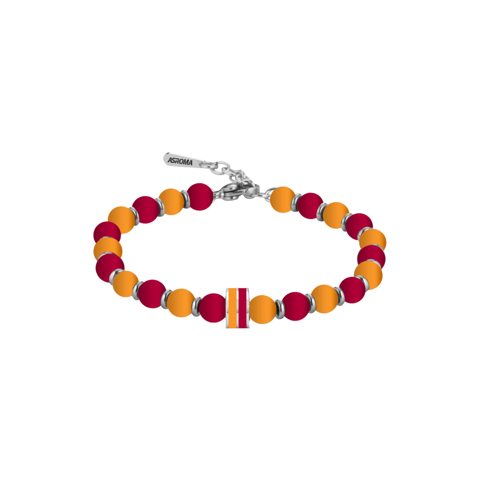 AS ROMA - BRACCIALE UFFICIALE ROMA IN ACCIAIO 316L CON PIETRE NATURALI E SMALTO
