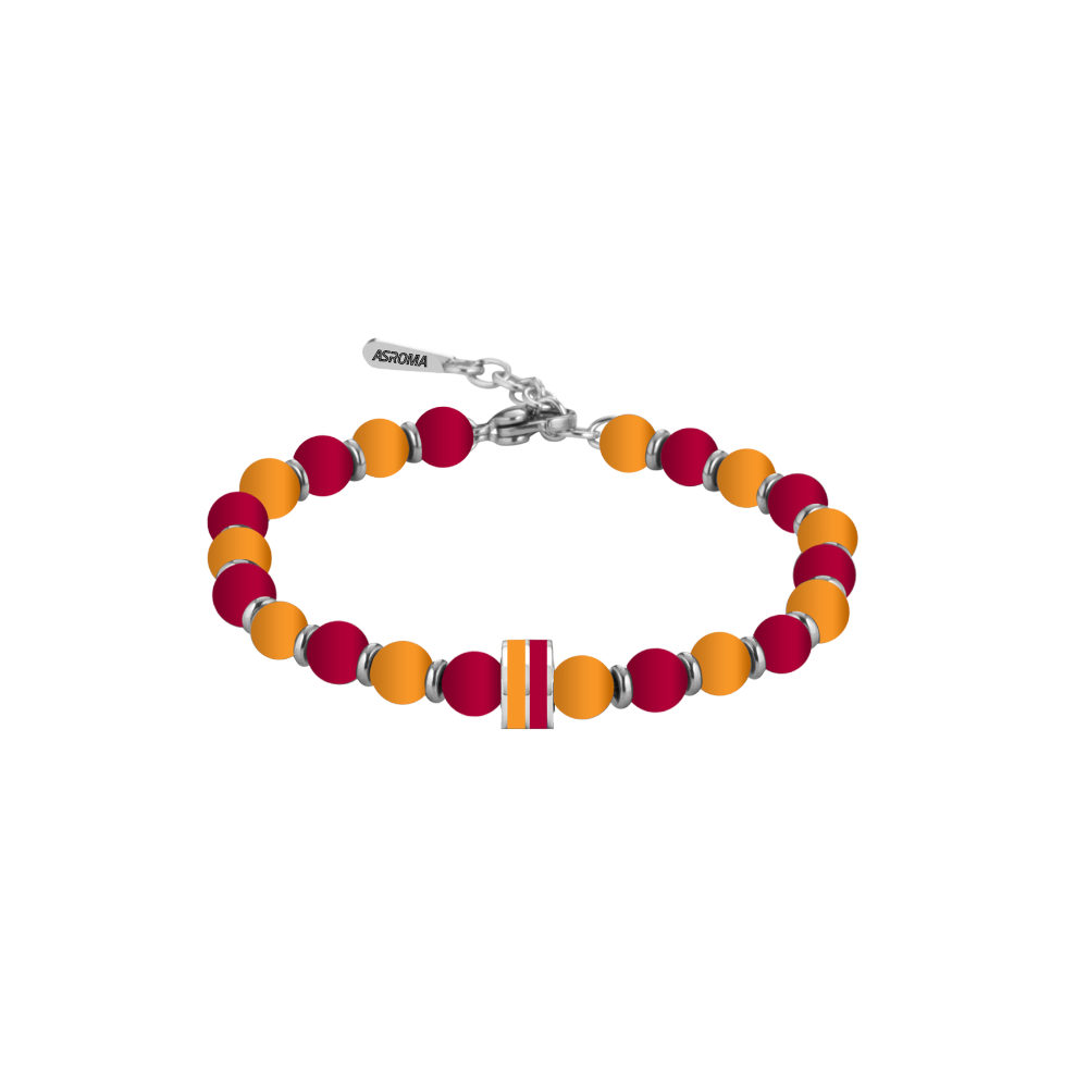 As Roma - Bracciale Ufficiale Roma In Acciaio 316L Con Pietre Naturali E Smalto