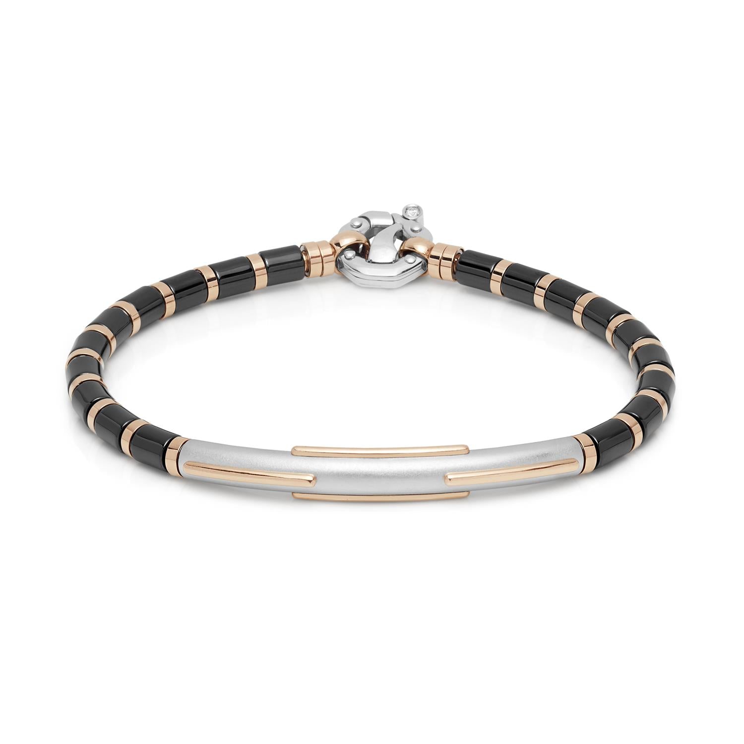 Barakà - Bracciale In Oro Rosa, Argento, Ceramica Nera E Acciaio