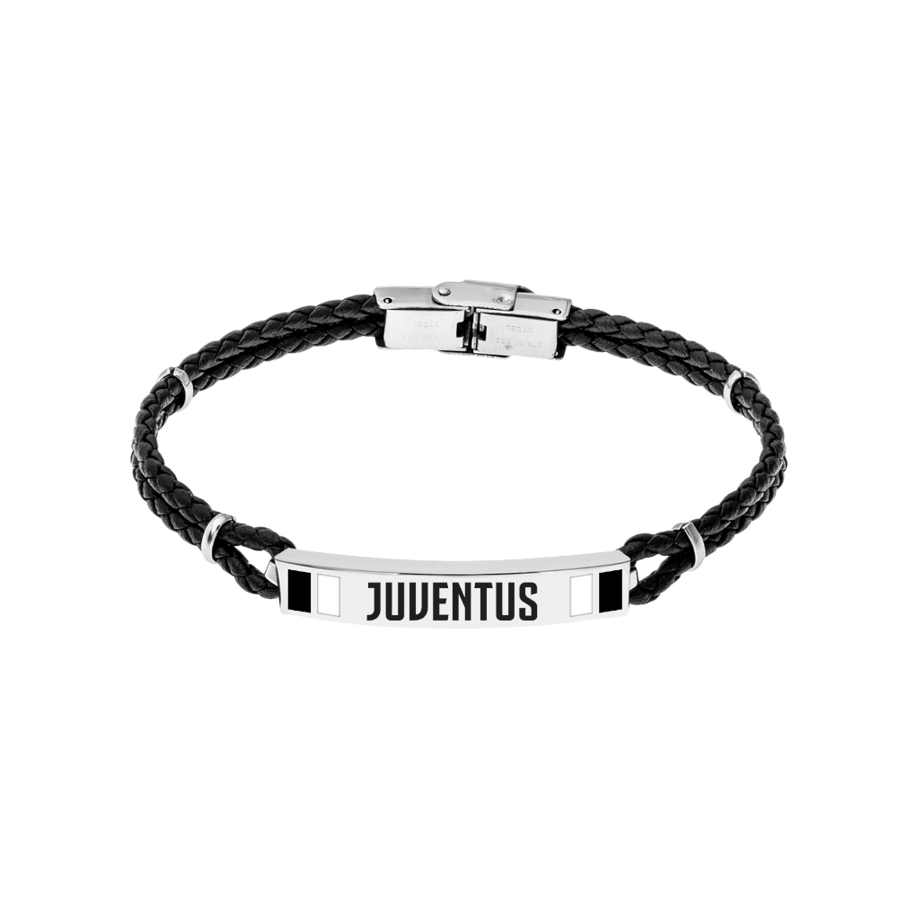 Juventus Fc - Bracciale Ufficiale Juventus In Cordino Con Piastra In Acciaio 316L Con Smalto