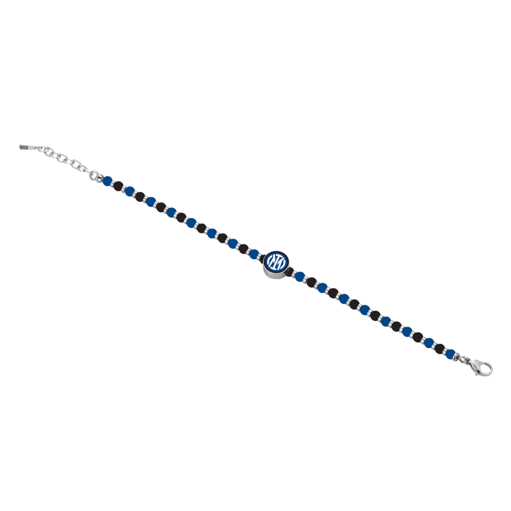 FC INTERNAZIONALE - BRACCIALE UFFICIALE INTER  IN ACCIAIO 316L CON PIETRE NATURALI E SMALTO