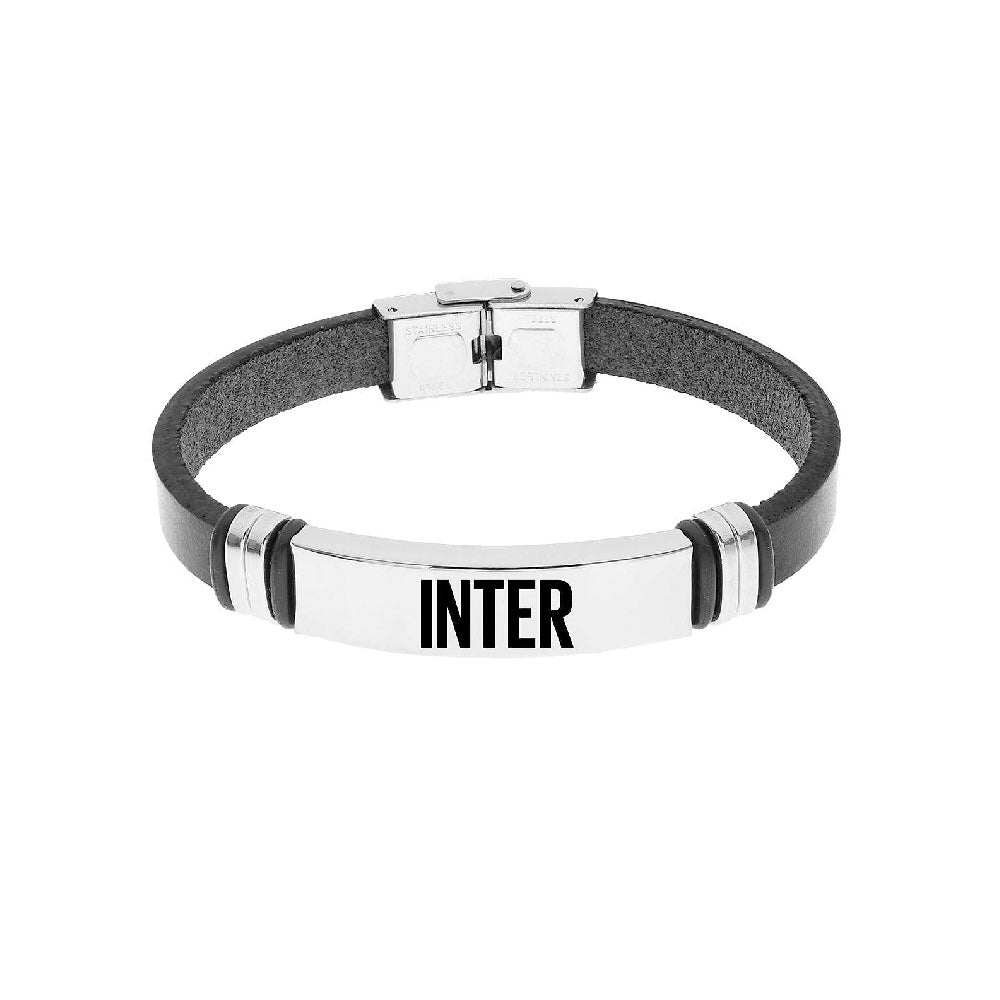 FC INTERNAZIONALE - BRACCIALE UFFICIALE INTER IN CUOIO E PIASTRA IN ACCIAIO 316L