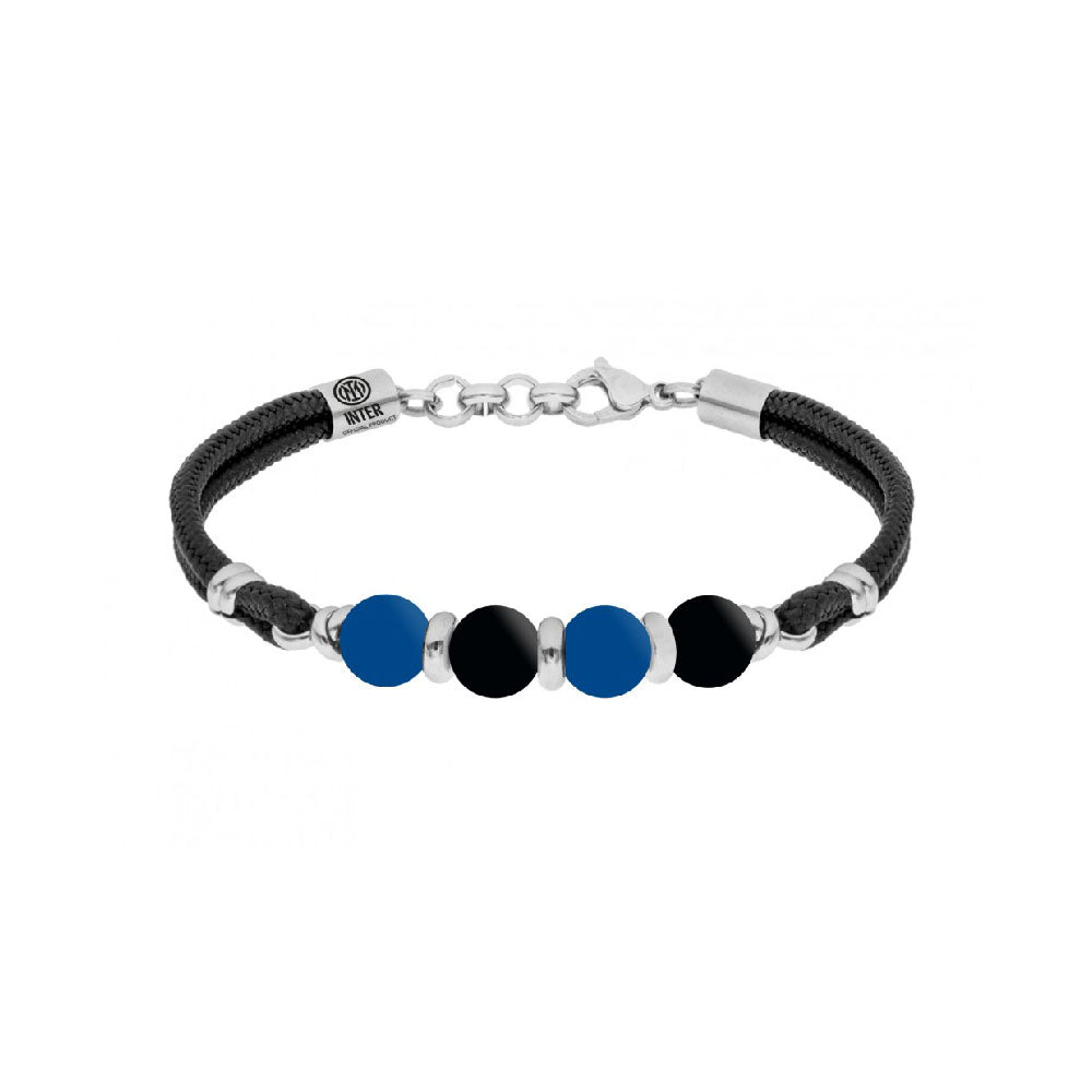 Fc Internazionale - Bracciale Ufficiale Inter In Cordino Con Pietre Naturali E Smalto