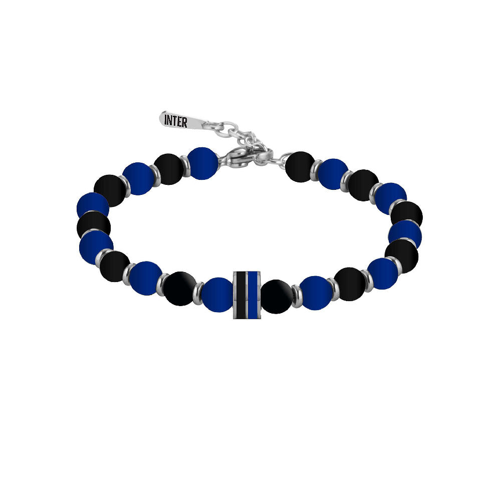 FC INTERNAZIONALE - BRACCIALE UFFICIALE INTER IN ACCIAIO 316L CON PIETRE NATURALI E SMALTO