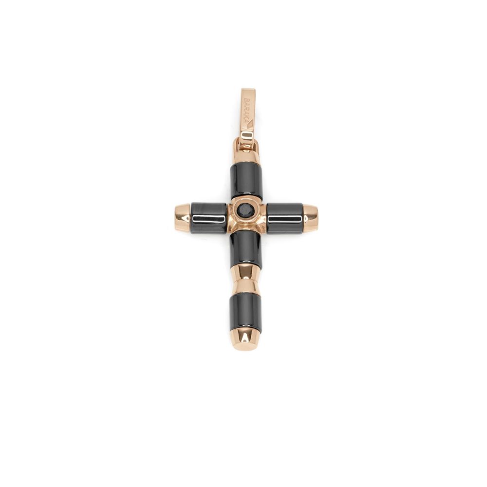 BARAKA' - PENDENTE CROCE IN CERAMICA E ORO CON DIAMANTE
