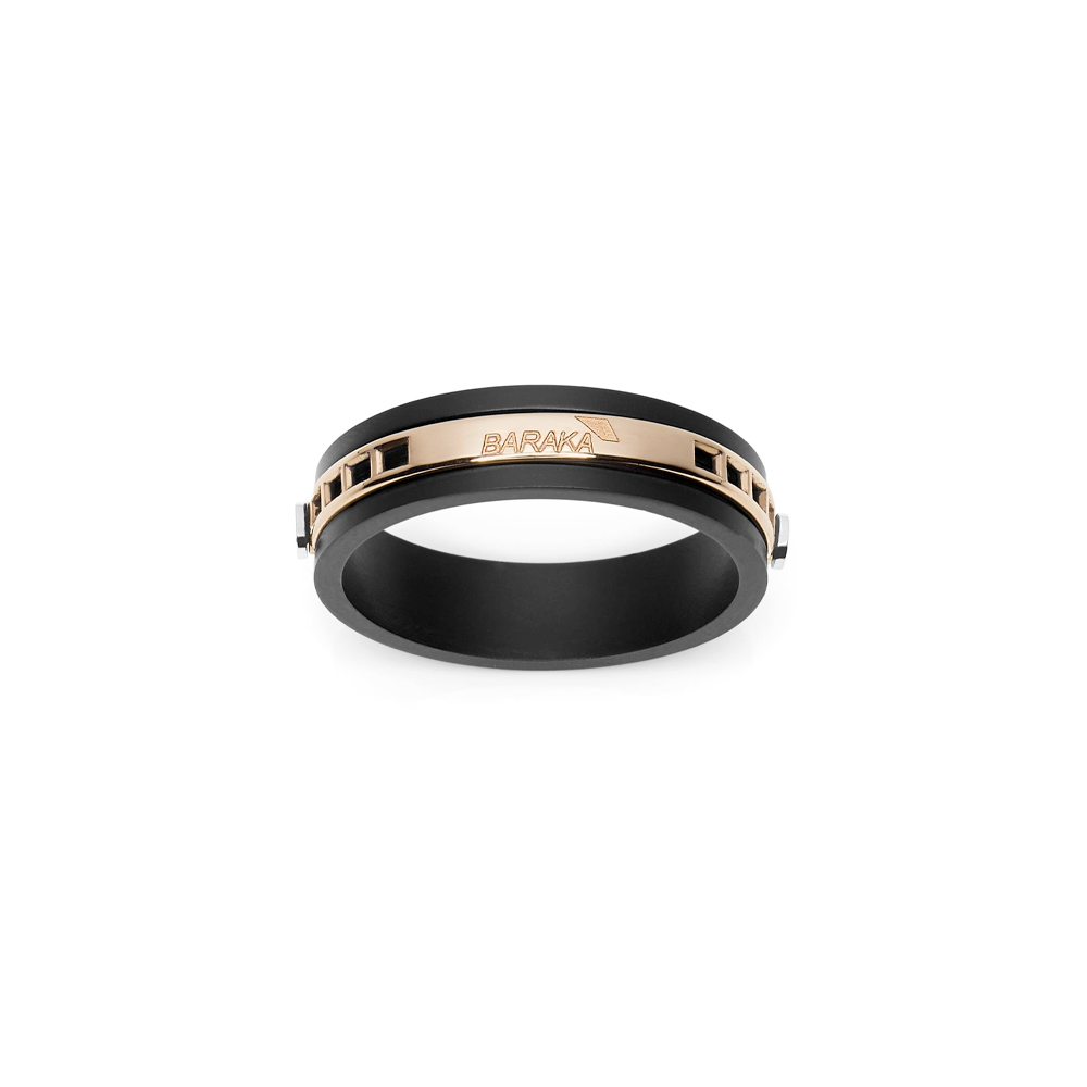 Barakà - Anello in acciaio, PDV nero opaco e oro rosa | 27