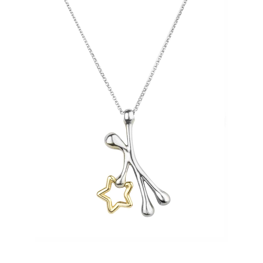 PENSIERI FELICI - COLLANA E OMINO IN ARGENTO 925 STELLA IN ORO 14 KT
