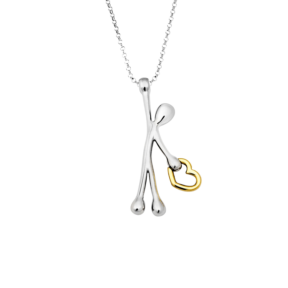 PENSIERI FELICI - COLLANA E OMINO IN ARGENTO 925 CUORE IN ORO 14 KT