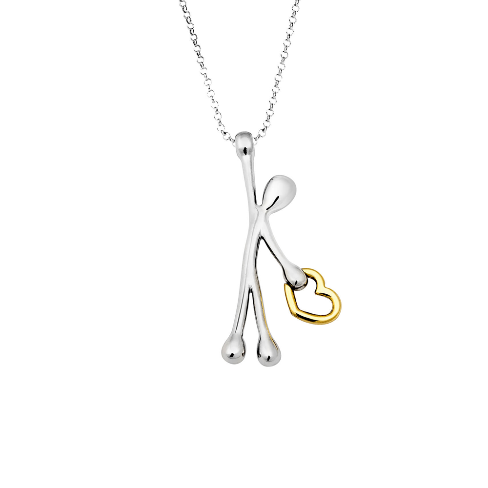 Pensieri Felici - Collana E Omino In Argento 925 Cuore In Oro 14 Kt