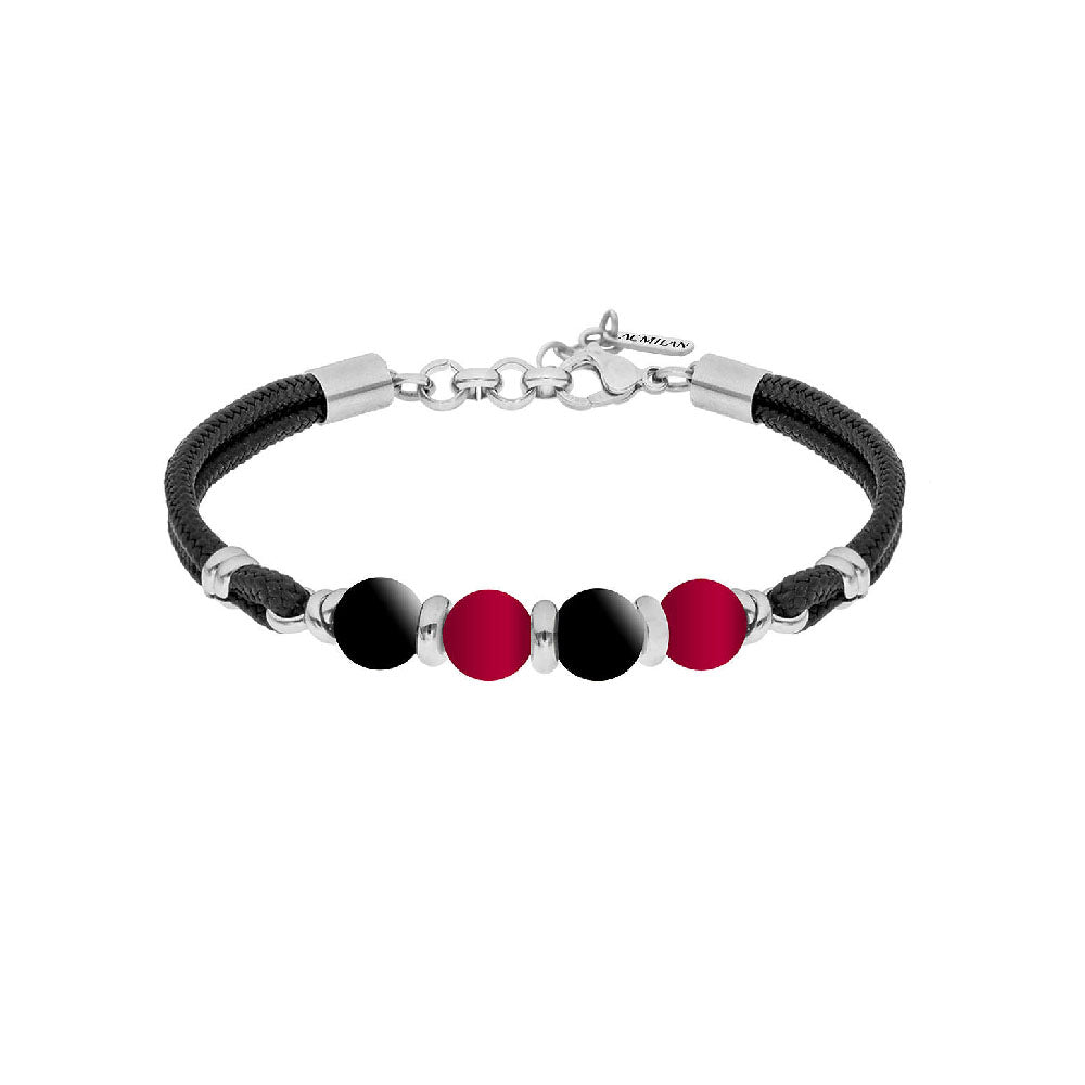 AC MILAN - BRACCIALE UFFICIALE MILAN IN ACCIAIO 316L CON PIETRE NATURALI E SMALTO