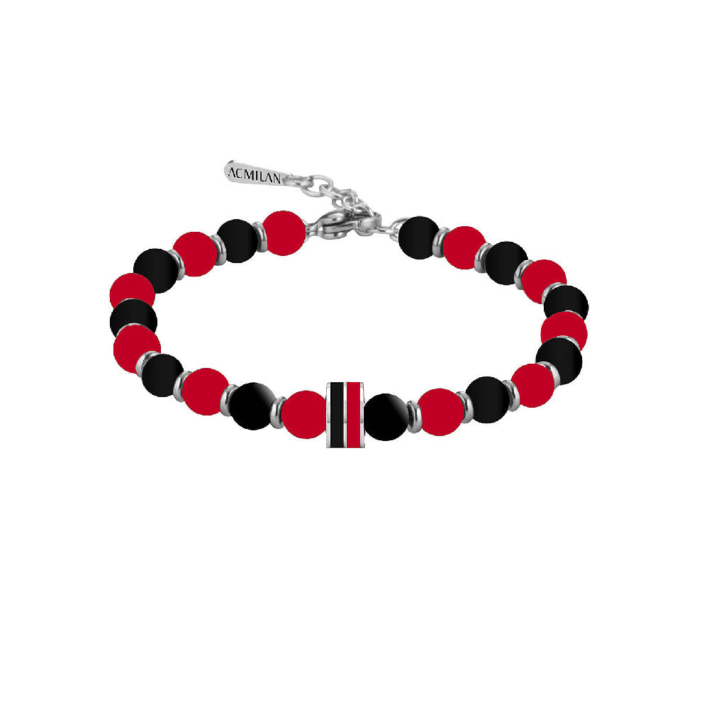 Ac Milan - Bracciale Ufficiale Milan In Acciaio 316L Con Pietre Naturali E Smalto