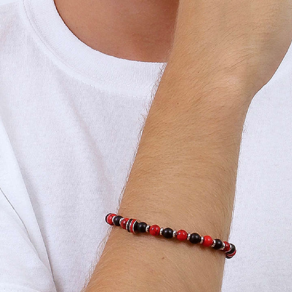 Ac Milan - Bracciale Ufficiale Milan In Acciaio 316L Con Pietre Naturali E Smalto