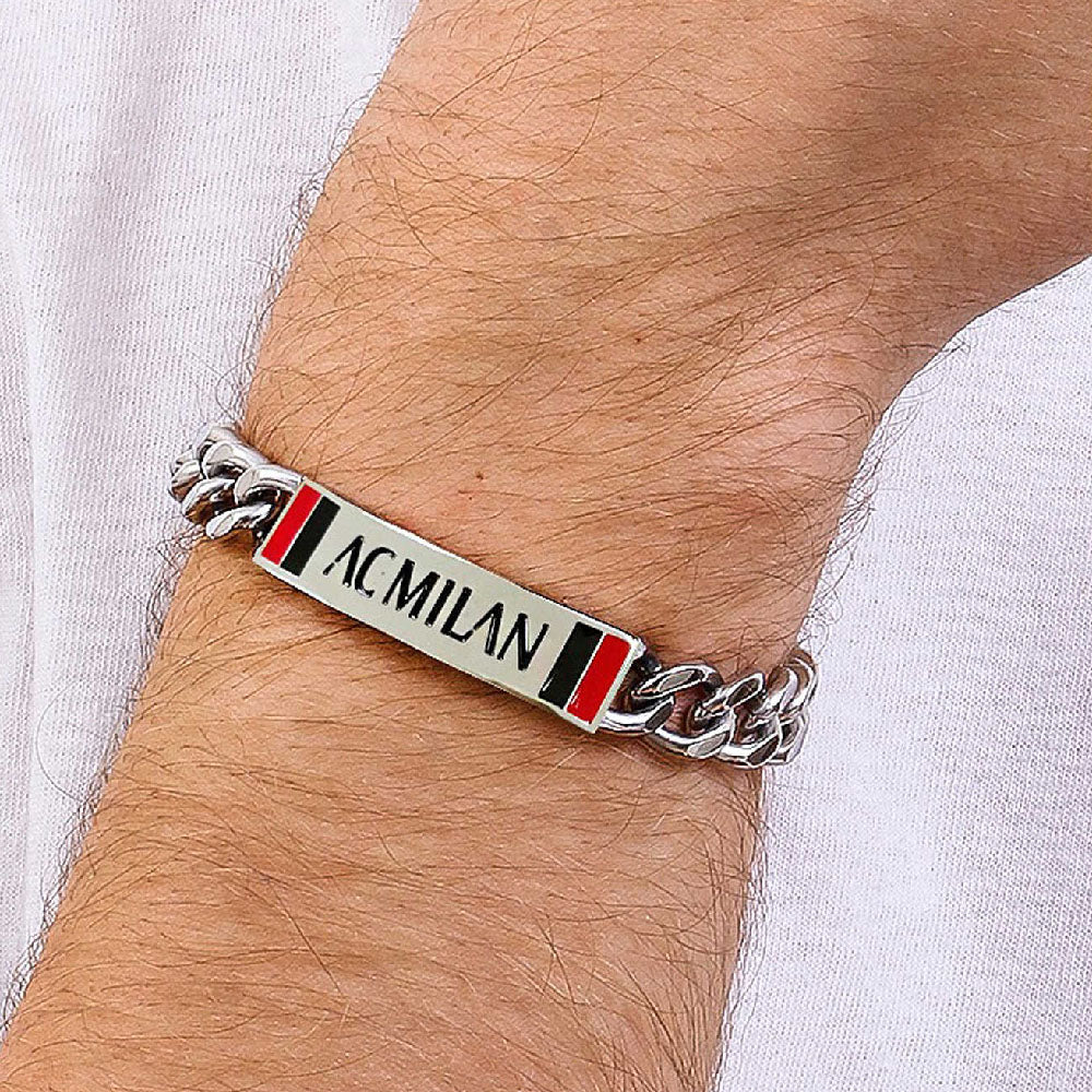 Ac Milan - Bracciale Ufficiale Milan In Acciaio 316L Con Pietre Naturali E Smalto