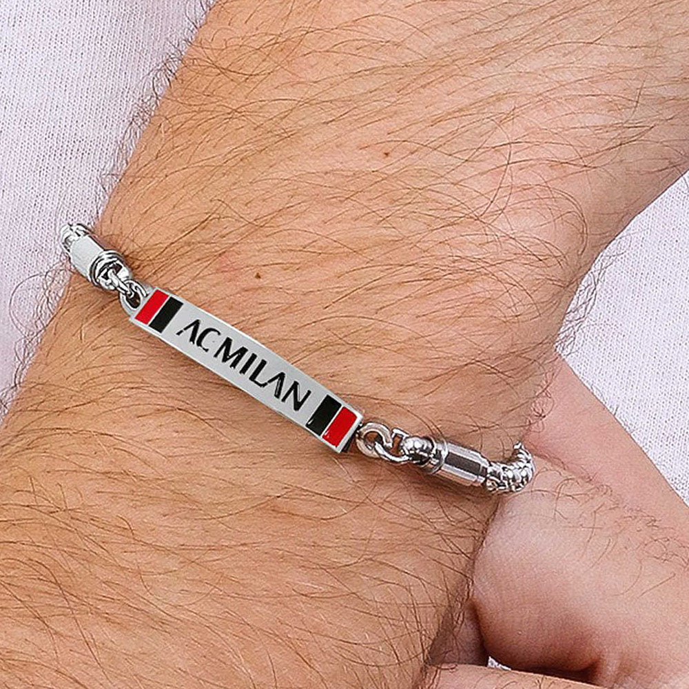 Ac Milan - Bracciale Ufficiale Milan In Acciaio 316L Con Smalto