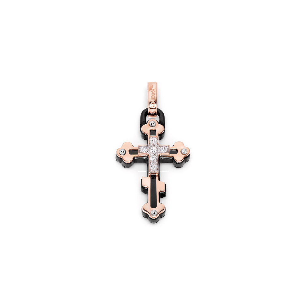 BARAKA' - PENDENTE CROCE IN CERAMICA E ORO CON DIAMANTI