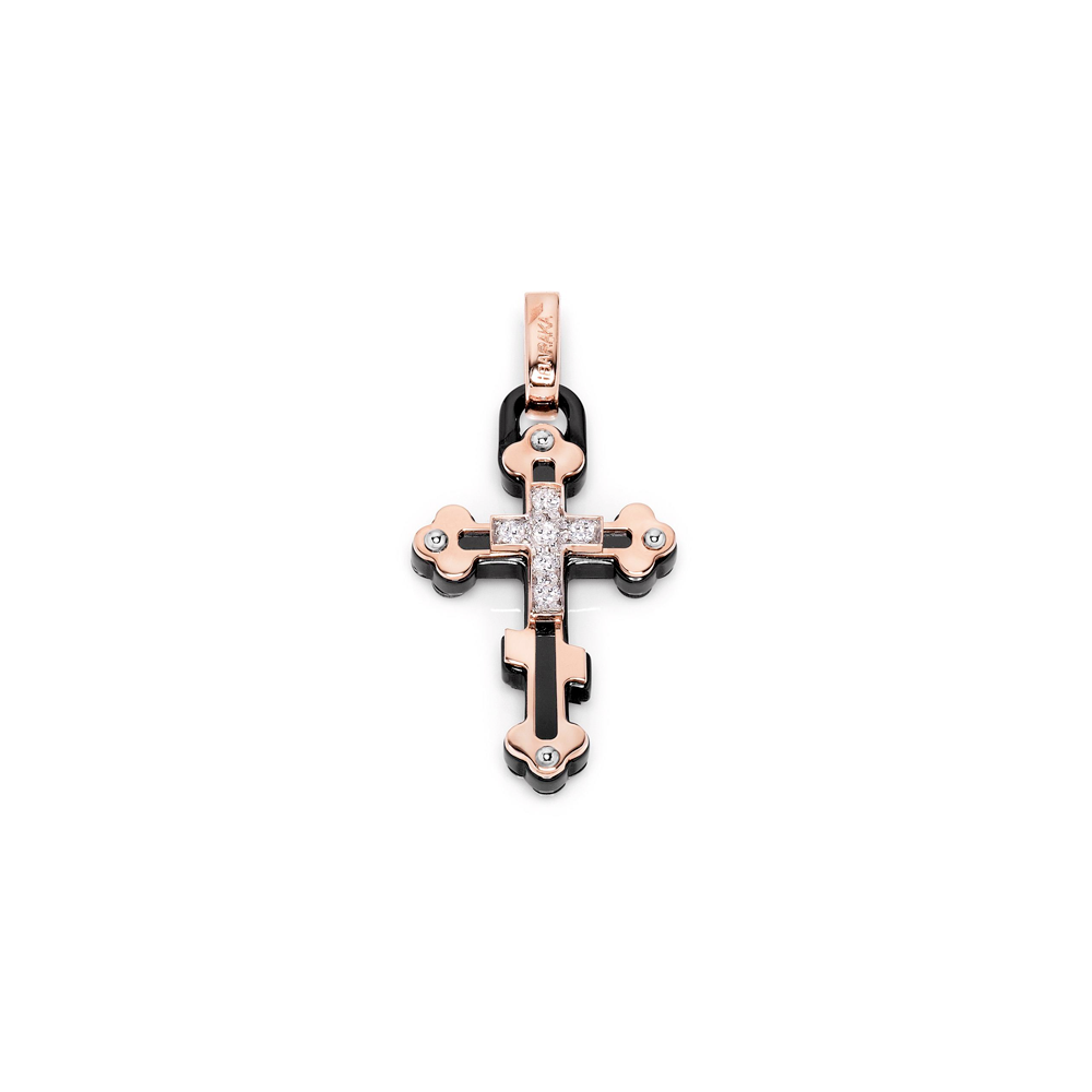Baraka' - Pendente Croce In Ceramica E Oro Con Diamanti